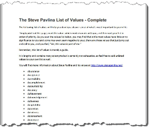Use the Steve Pavlina List of Values to Find Your Own